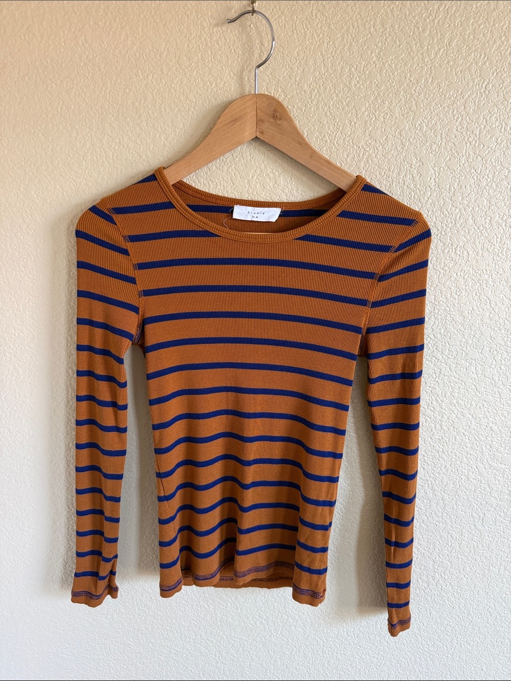 Striped Long-Sleeve Ribbed Top - Rust/Blue